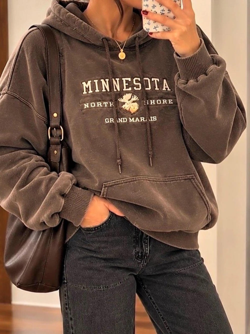 Minnesota North Shore Grand Marais Brown Moose Hoodie Sweatshirt